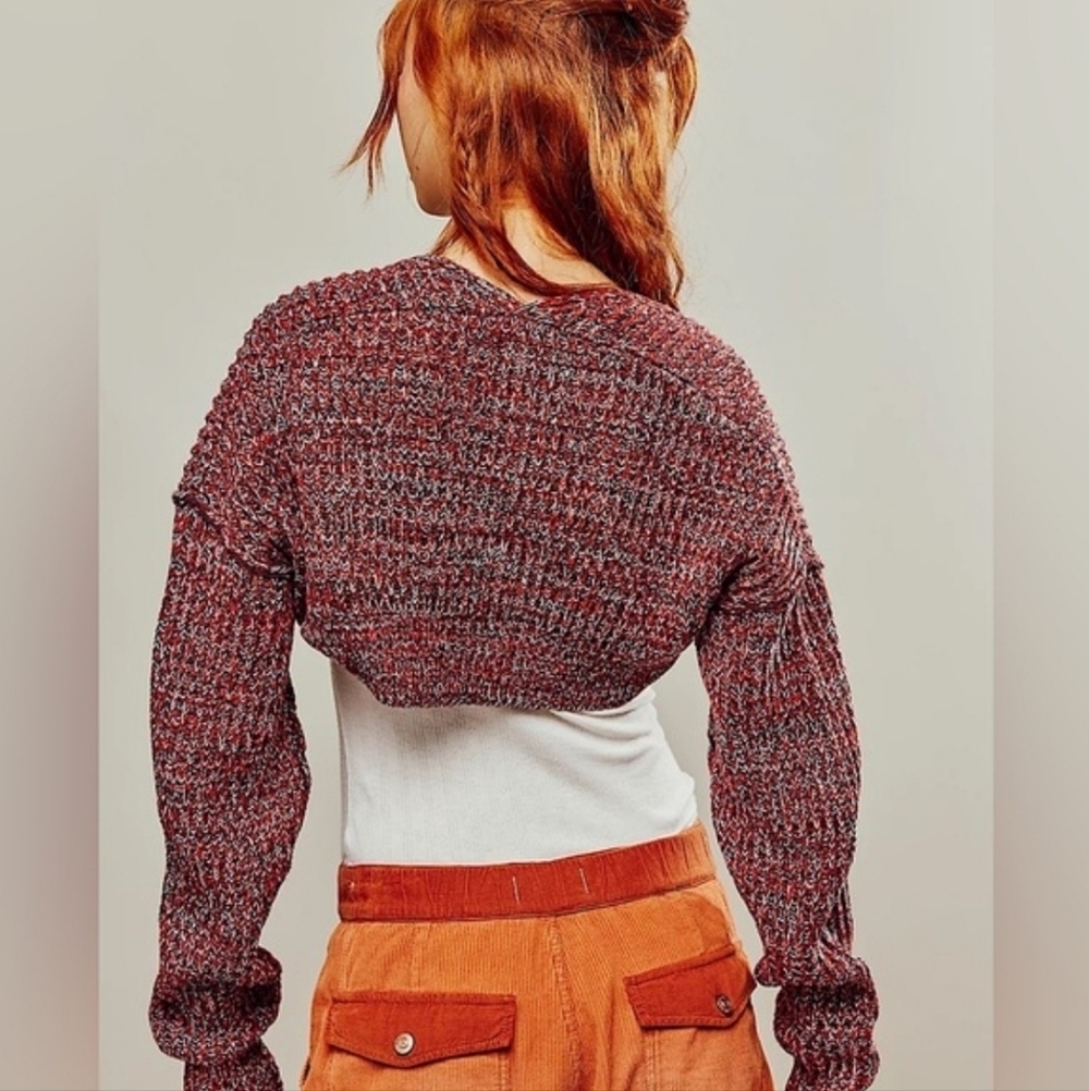 Free People Tris Shrug Ribbed Knit Cotton Blend Cinnamon Wine - M
